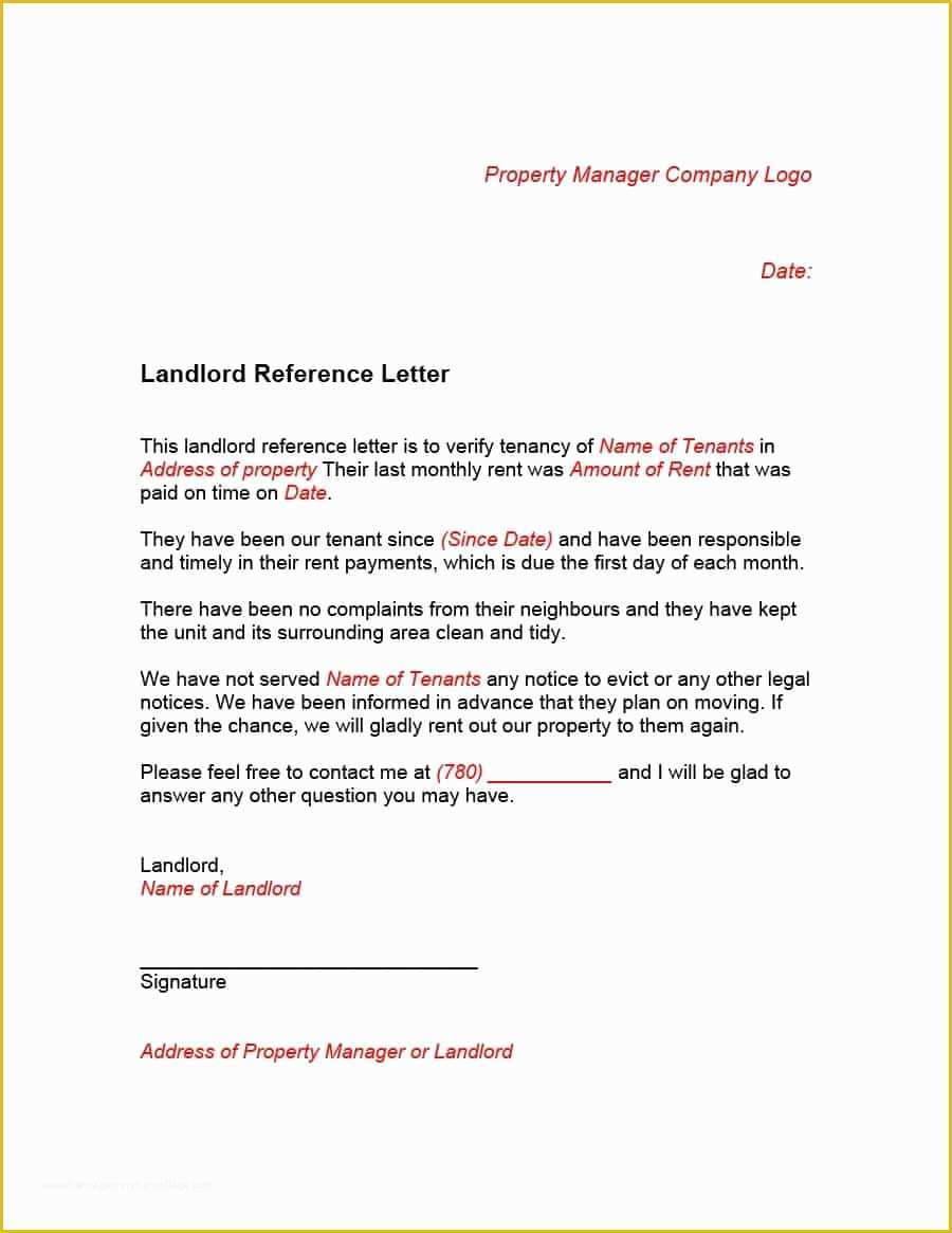 Free Tenant Reference Letter Template Of 40 Landlord Reference Letters & form Samples Template Lab