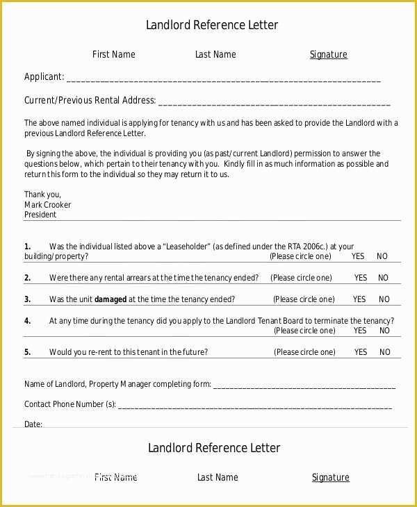 Free Tenant Reference Letter Template Of Landlord Reference Letter 5 Free Sample Example