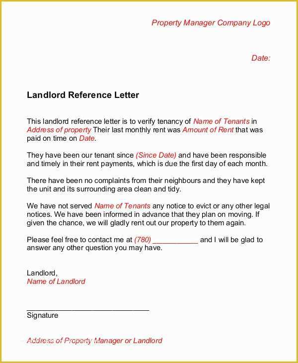Free Tenant Reference Letter Template Of Landlord Reference Letter 5 Free Sample Example