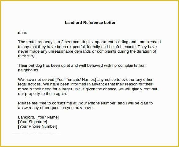 Free Tenant Reference Letter Template Of Landlord Reference Letter 6 Download Free Documents In