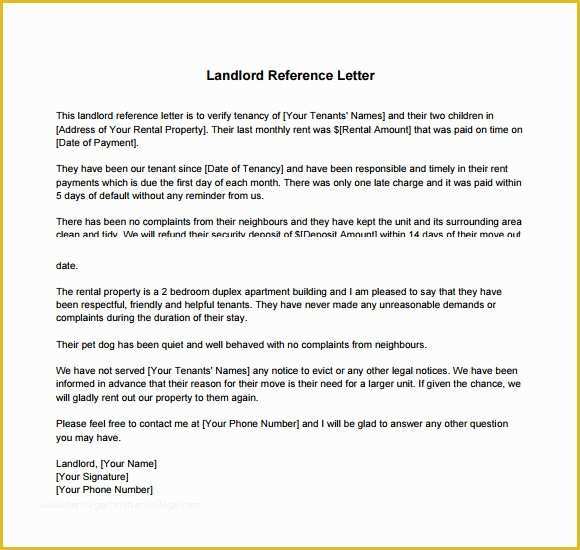 Free Tenant Reference Letter Template Of Landlord Reference Letter Template 8 Download Free