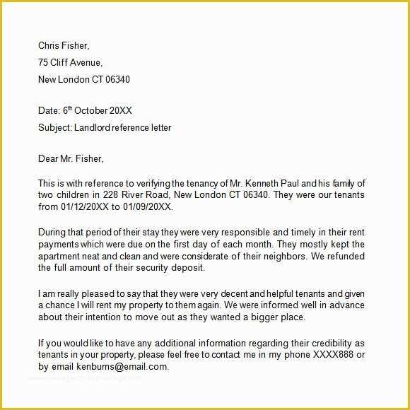 Free Tenant Reference Letter Template Of Landlord Reference Letter Template 8 Download Free