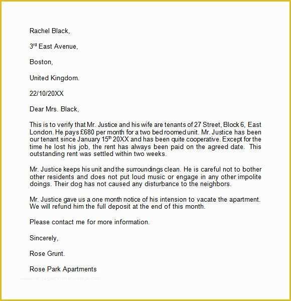 Free Tenant Reference Letter Template Of Landlord Reference Letter Template 8 Download Free