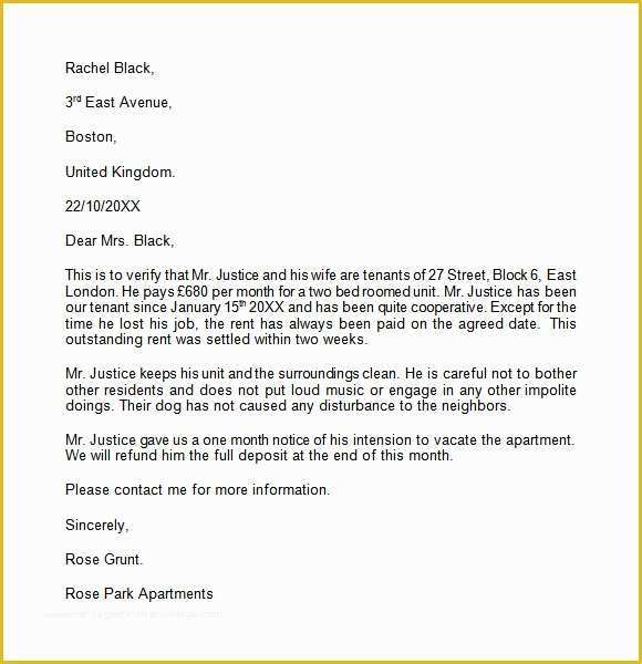 Free Tenant Reference Letter Template Of Landlord Reference Letter Template 8 Download Free