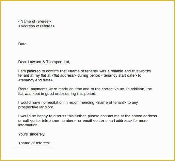 Free Tenant Reference Letter Template Of Tenant Reference Letter 8 Documents In Pdf Word