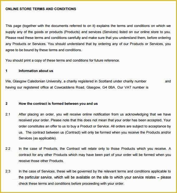 Free Terms and Conditions Template Of Sample Terms and Conditions 9 Download Free Documents