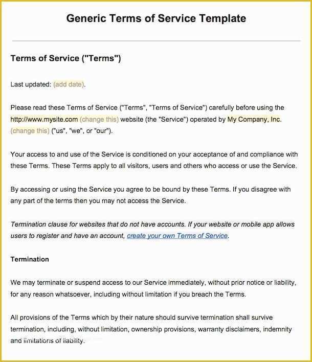 Free Terms and Conditions Template Of Sample Terms Of Service Template Termsfeed
