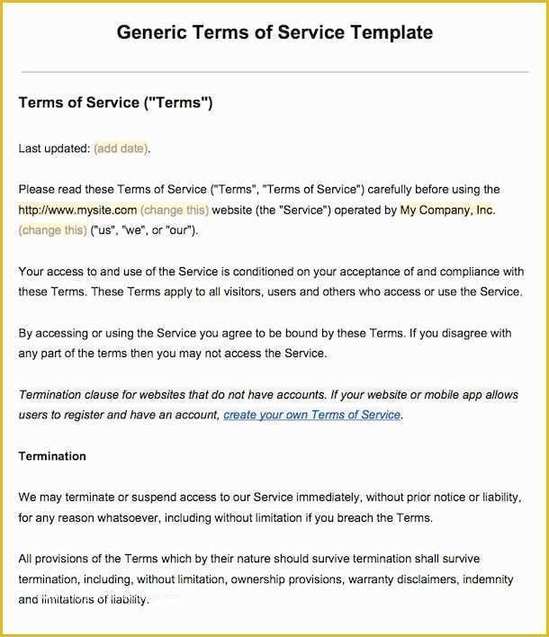 Free Terms and Conditions Template Of Sample Terms Of Service Template Termsfeed