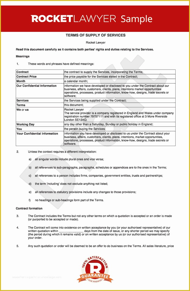 Free Terms and Conditions Template Of T&amp;c for Supply Of Services to Business Customers