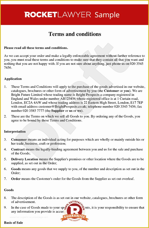 Free Terms and Conditions Template Of Terms and Conditions Of Sale Of Goods to Consumers B2c