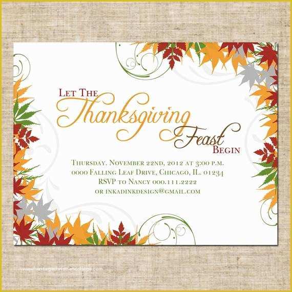 Free Thanksgiving Invitation Templates Of Items Similar to Printable Thanksgiving Invitation