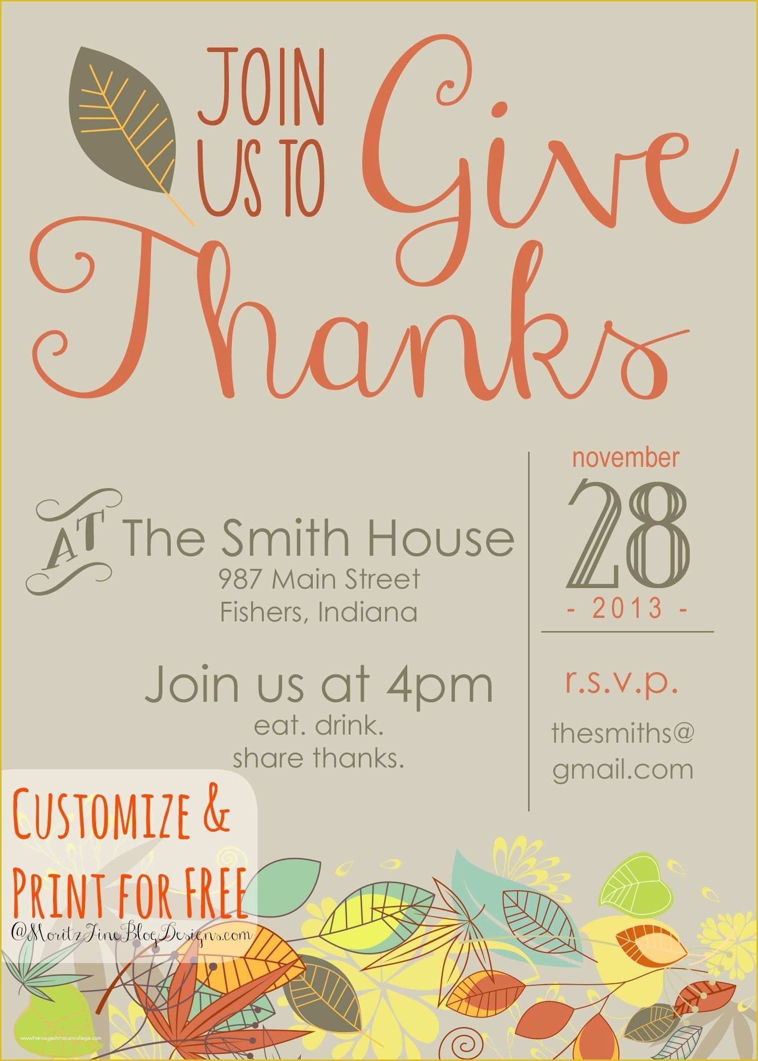 Free Thanksgiving Invitation Templates Of Thanksgiving Invitation Free Printable