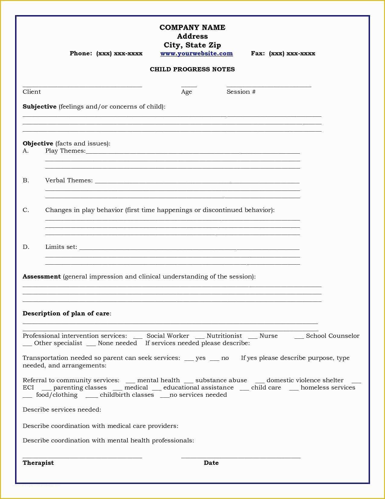 Counseling Progress Notes Template