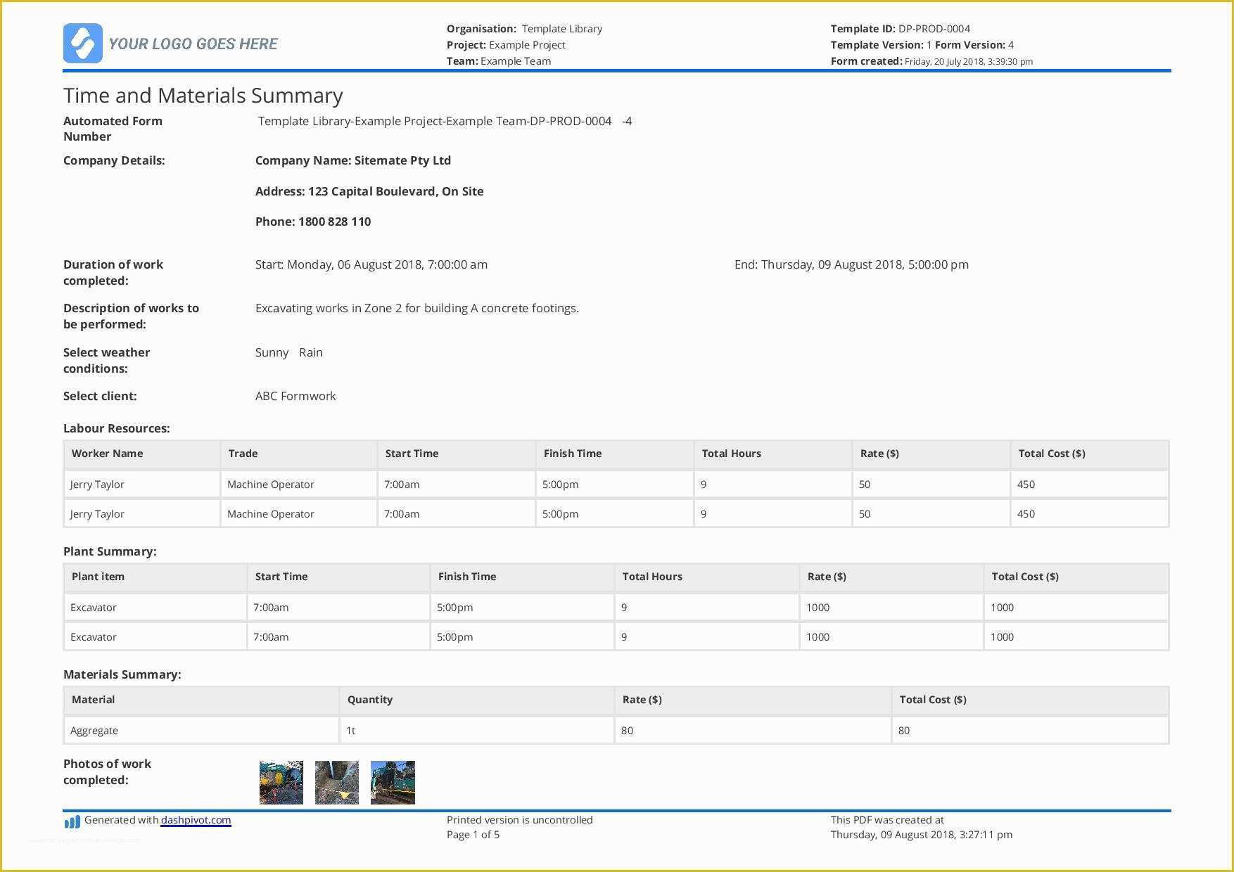 Free Time and Material Template Of Construction Time and Materials Template Use This