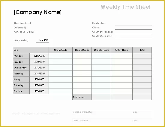 Free Time and Material Template Of Weekly Time Sheet by Client and Project