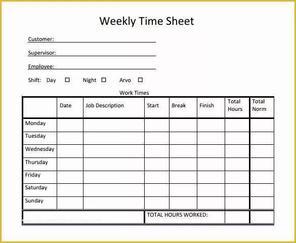 Free Time Card Template Of 22 Weekly Timesheet Templates – Free Sample Example