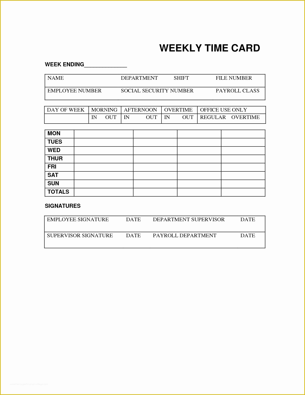 Free Time Card Template Of 4 Best Of Printable Weekly Time Card Template