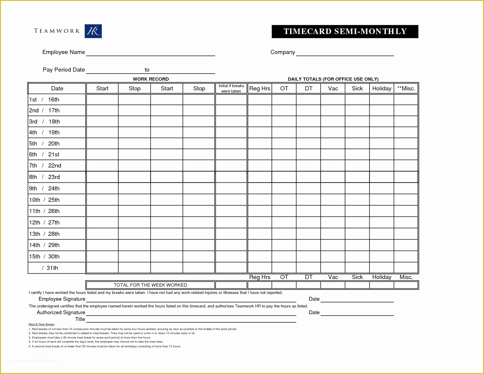 Free Time Card Template Of 8 Best Of Printable Monthly Time Card Free