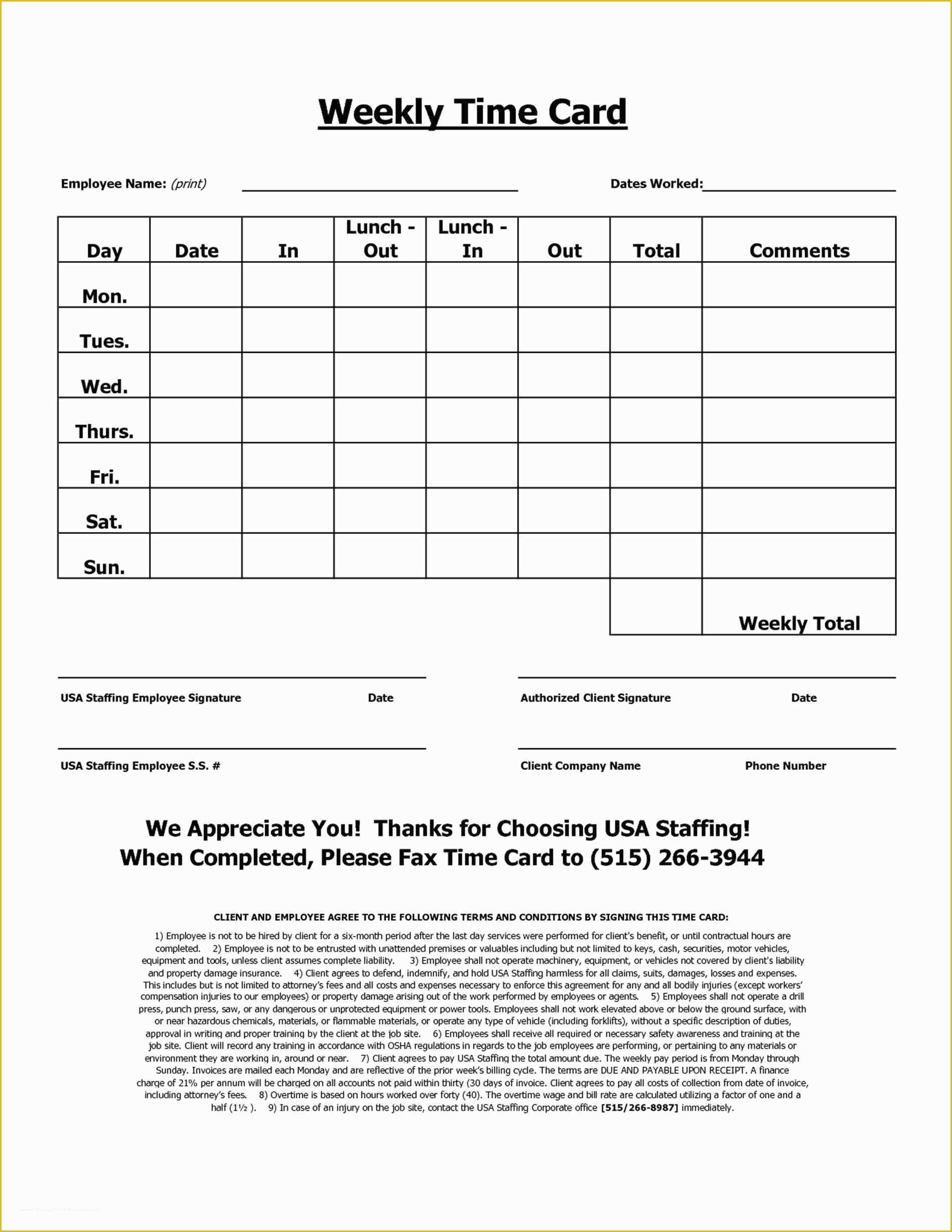Free Printable Time Cards