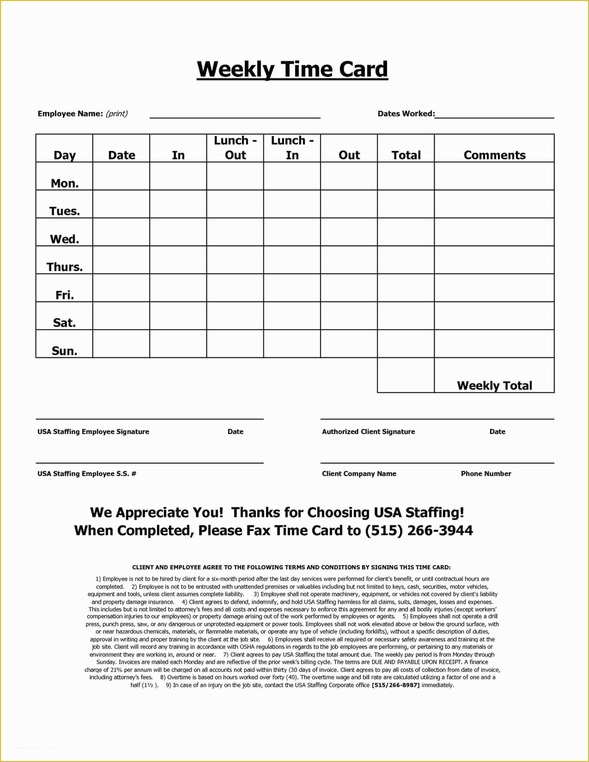 Printable Time Card Template