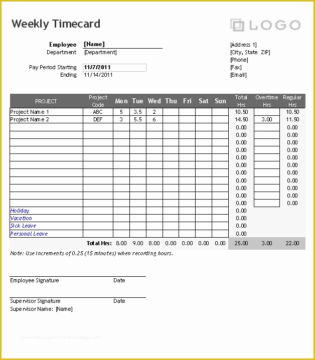 Free Time Card Template Of Time Card Template for Excel