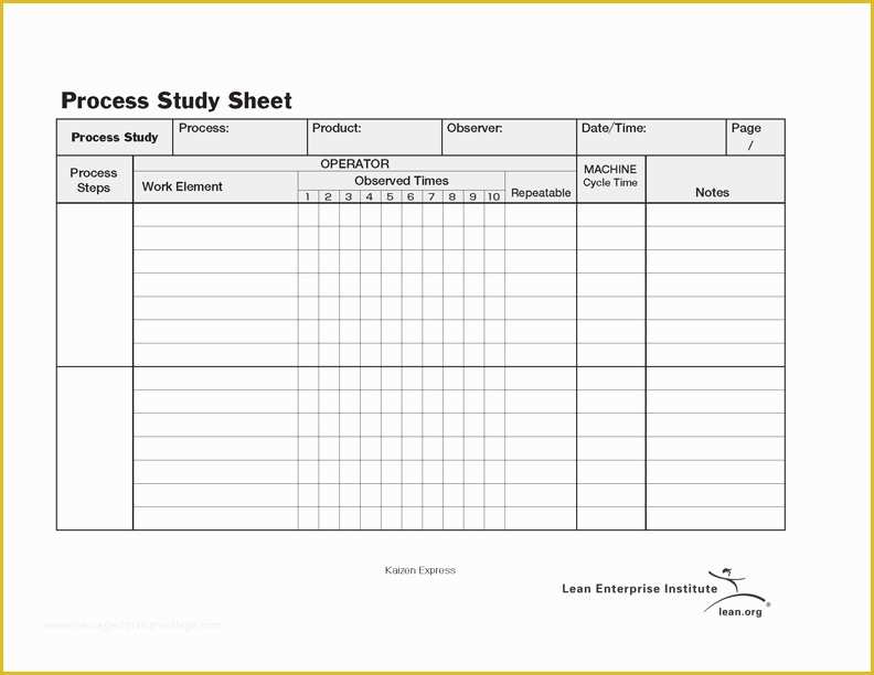 Free Time Study Template Excel Download Of Standard Work Process Study Sheet