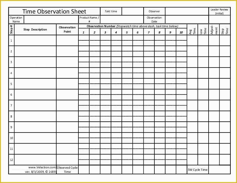 Free Time Study Template Excel Download Of Time Observation Sheet Free Download Available