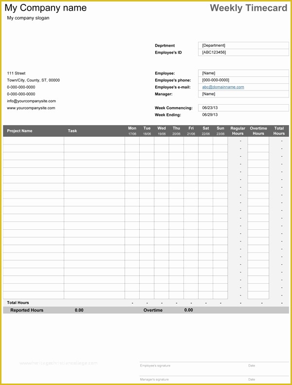 Free Timesheet Template for Mac Of Free Weekly Timecard Template for Excel