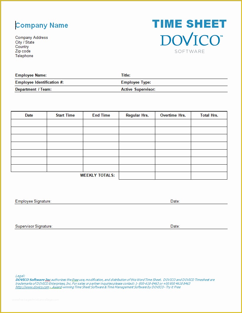 Free Timesheet Template for Mac Of Microsoft Word Employee Timesheet Template by Dovico