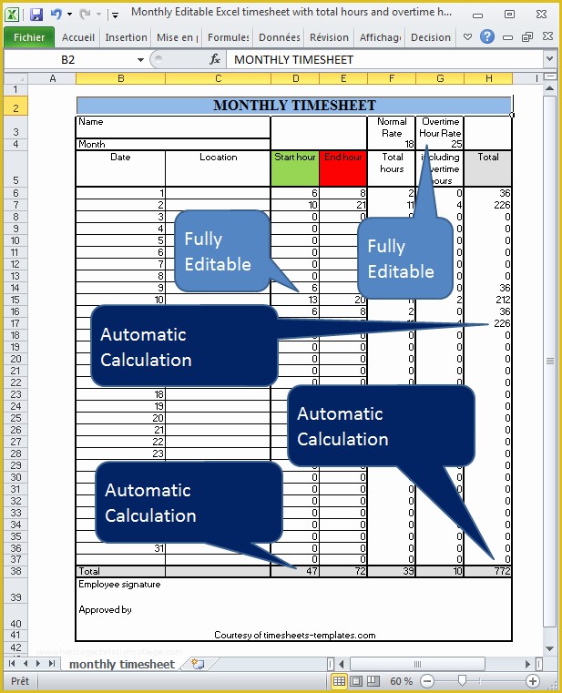 Free Timesheet Template for Mac Of Monthly Editable Excel Timesheet with Automatic