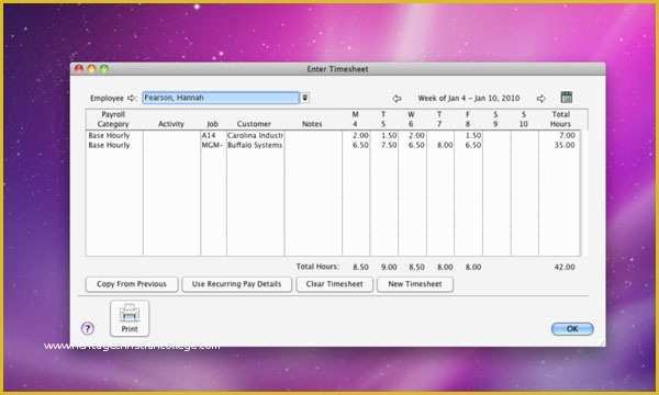 Free Timesheet Template for Mac Of Small Business Accounting for Mac Timesheet