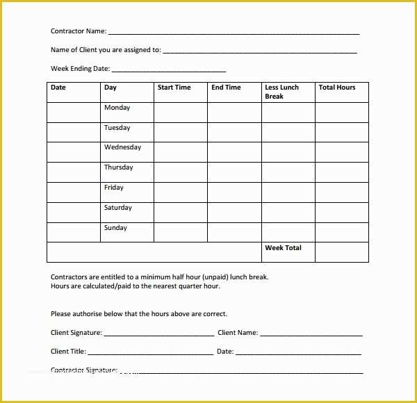 Free Timesheet Template Pdf Of 17 Contractor Timesheet Templates – Docs Word Pages