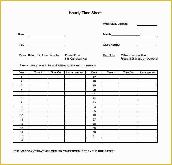 Free Timesheet Template Pdf Of 18 Hourly Timesheet Templates – Free Sample Example