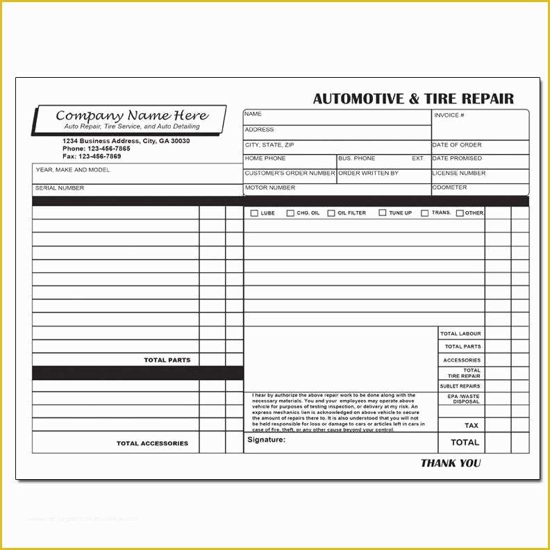 Free Tire Shop Website Template Of Automotive Repair Invoice Work order Estimates