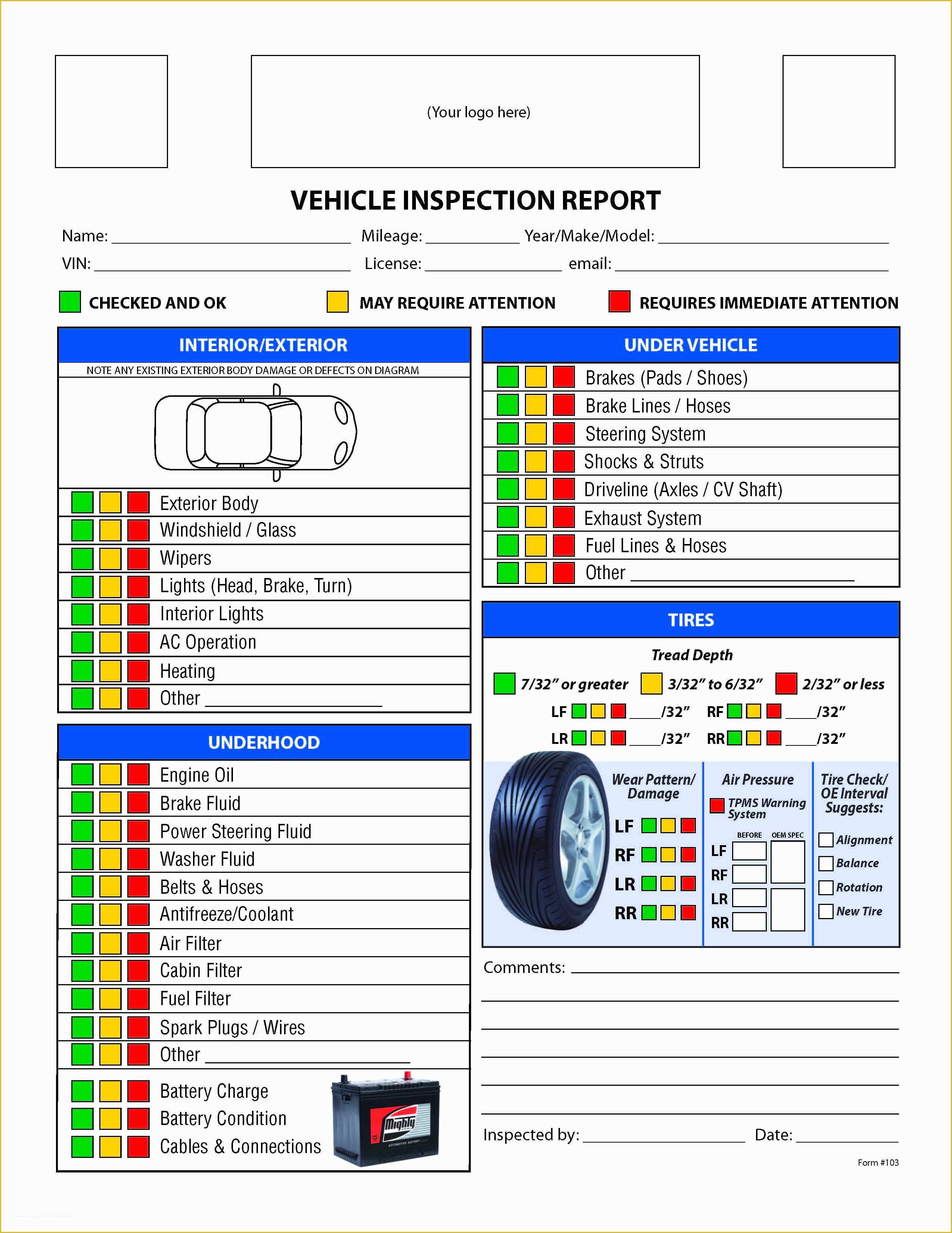 Free Tire Shop Website Template Of Free Vehicle Inspection Checklist form