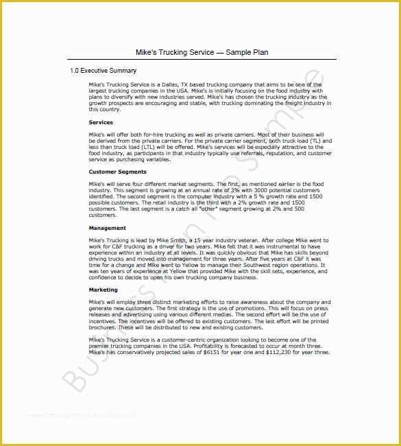 Free Transportation Proposal Template Of Transport Business Plan Sample