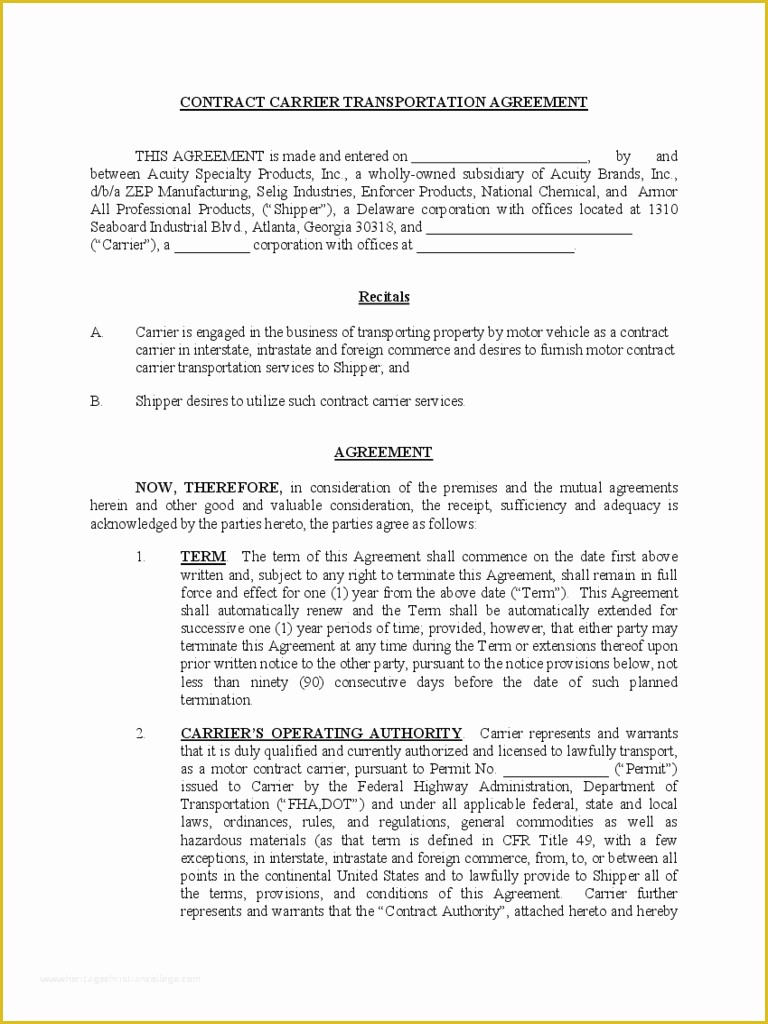 Free Transportation Proposal Template Of Transportation Contract Template 2 Free Templates In Pdf