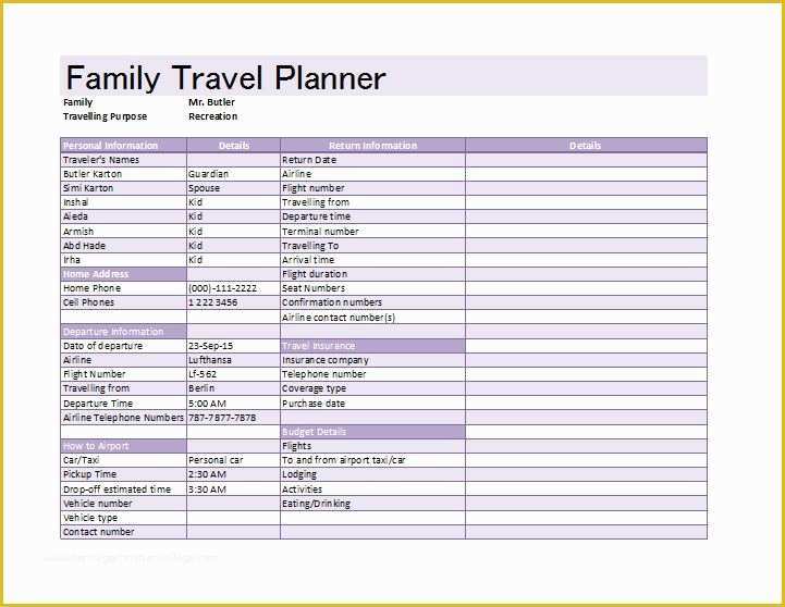 Free Travel Itinerary Planner Template Of Family Vacation Planner Template
