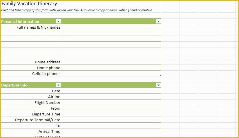 Free Travel Itinerary Planner Template Of Family Vacation Planner Template