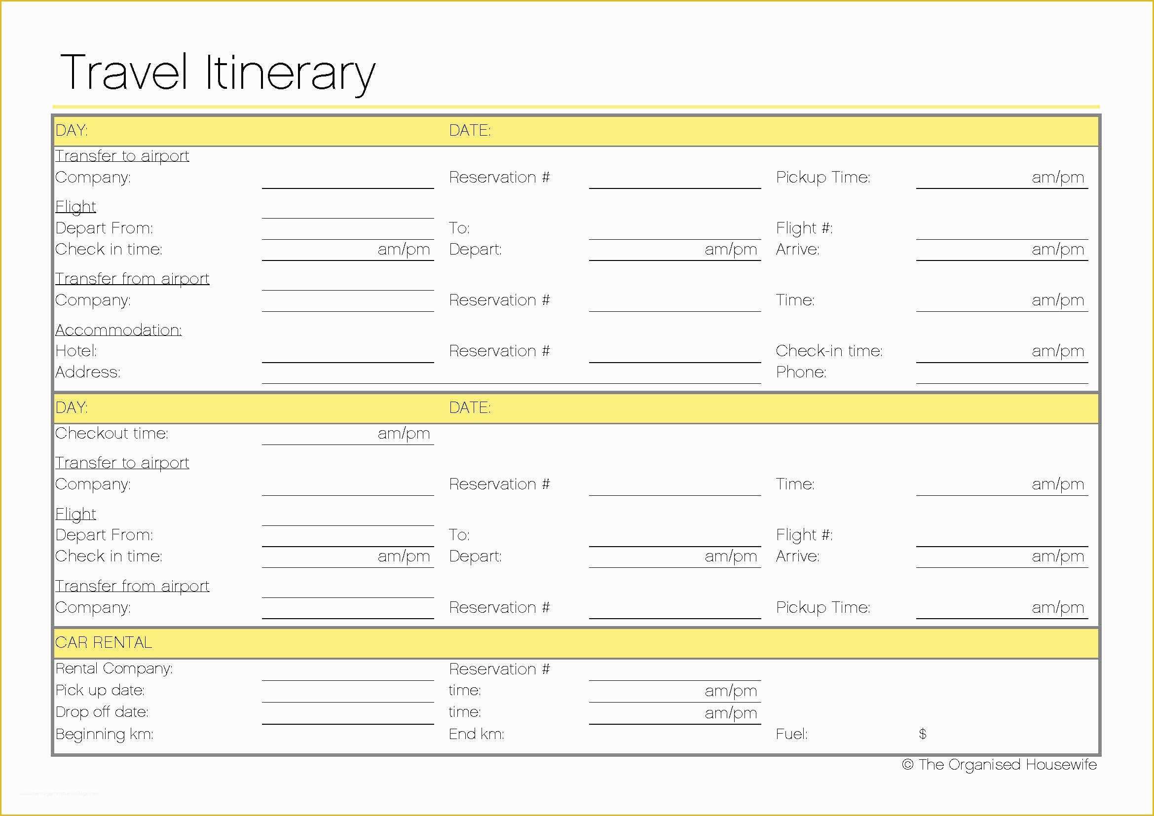 Free Travel Itinerary Planner Template Of Free Printable Travel Itinerary the organised Housewife