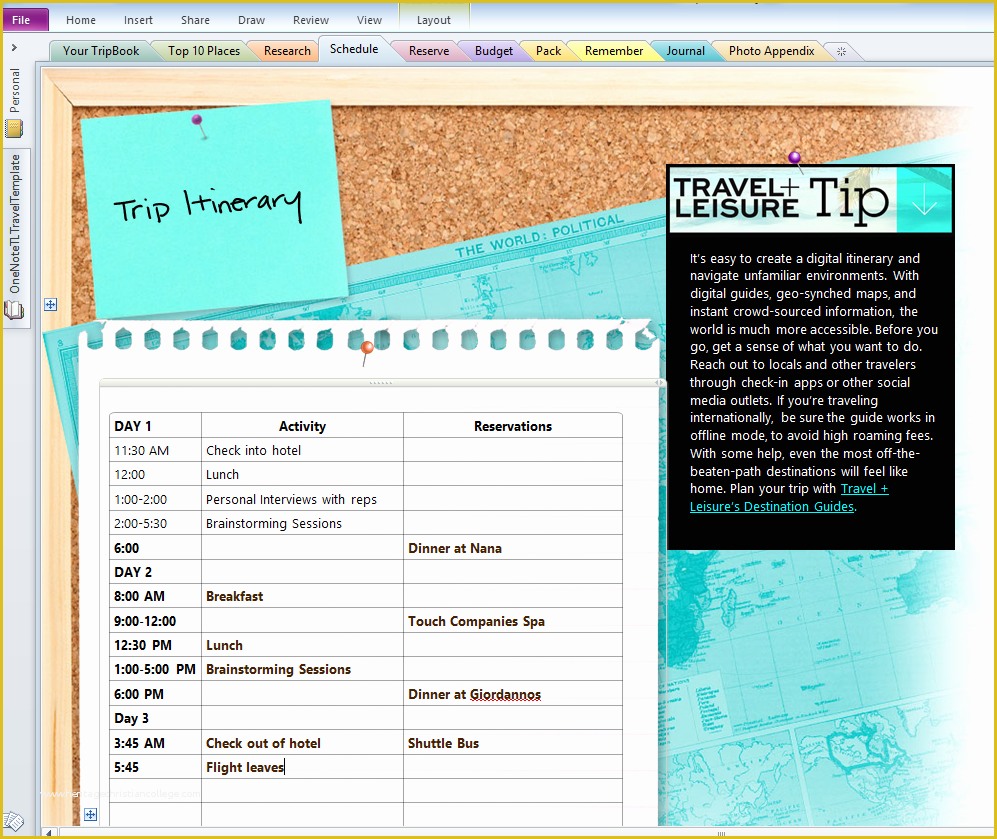 Free Travel Itinerary Planner Template Of Travel Plans Made Simple with Microsoft Enote Simply