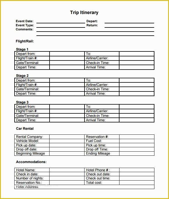 Free Travel Itinerary Planner Template Of Trip Itinerary Template 6 Download Free Documents In