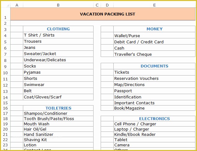 Free Travel Itinerary Planner Template Of Vacation Itinerary &amp; Packing List Template In Excel