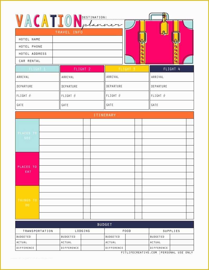 Free Travel Itinerary Planner Template Of Vacation Planner Binder