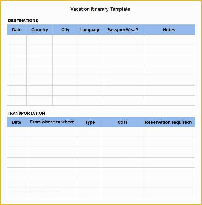 Free Travel Itinerary Planner Template Of Vacation Planner Template