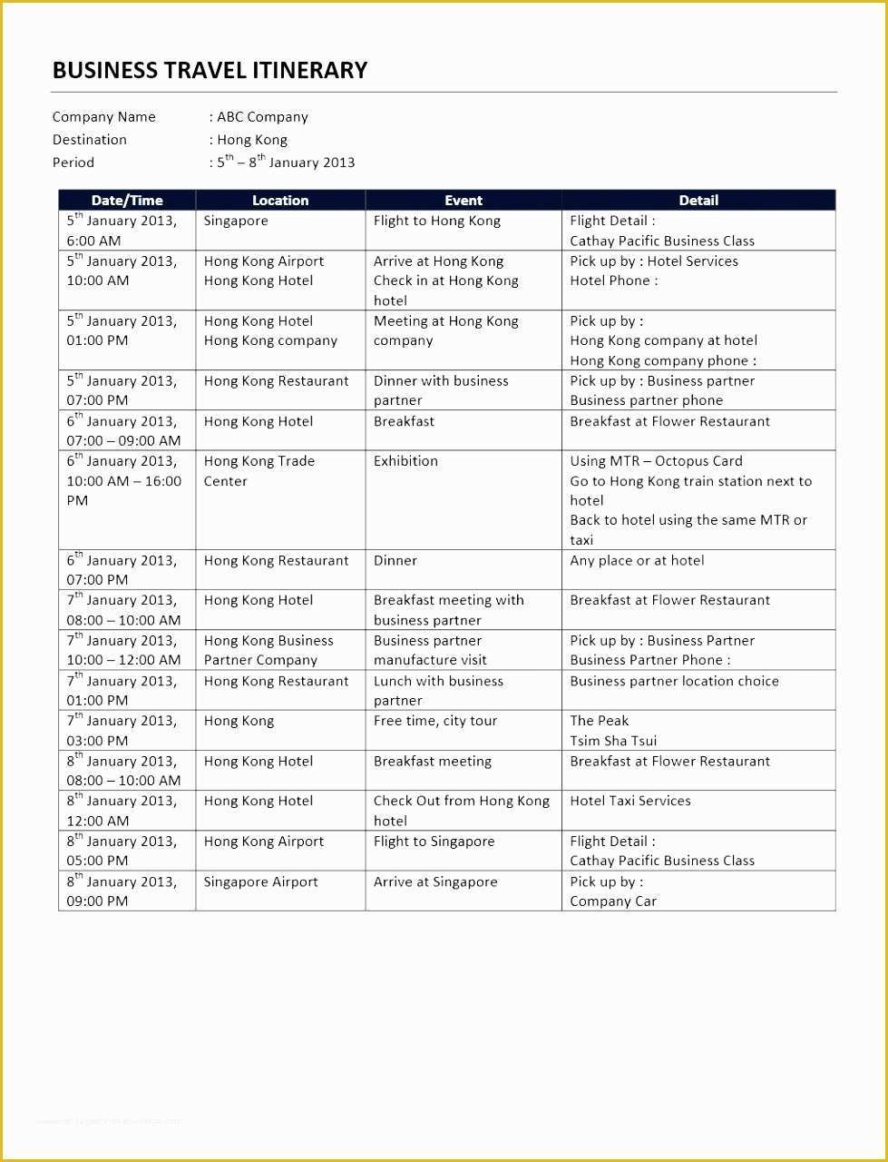 Free Travel Itinerary Template Of 12 Business Trip Schedule Template Optit