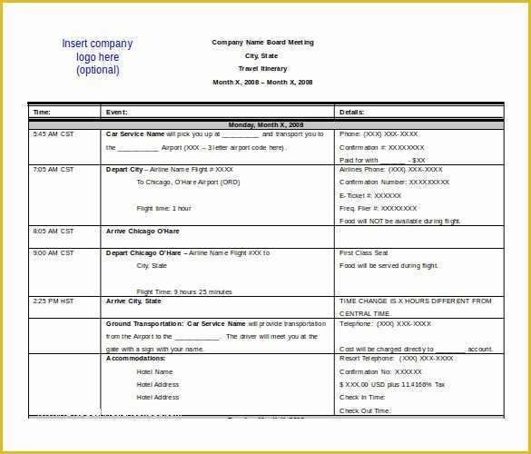 Free Travel Itinerary Template Of 13 Itinerary Templates Free Microsoft Word Documents