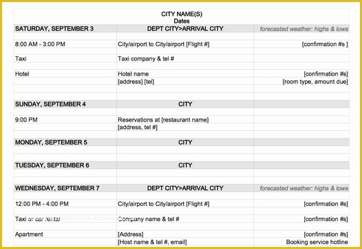 Free Travel Itinerary Template Of 15 Free Travel Itinerary Templates Vacation & Trip