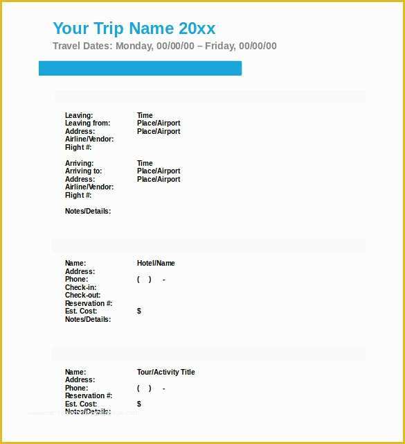 Free Travel Itinerary Template Of 32 Travel Itinerary Templates Doc Pdf