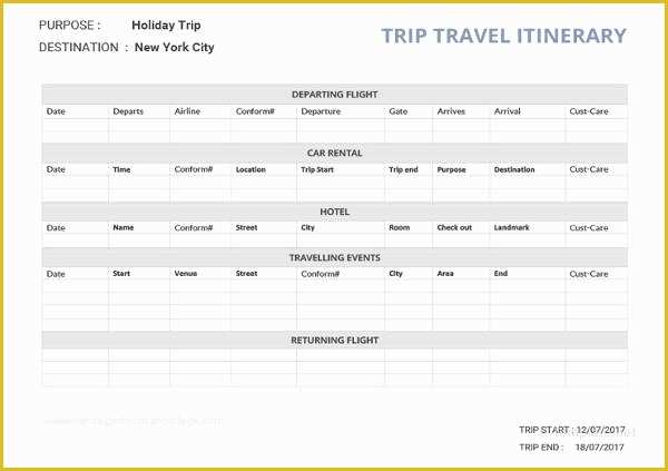 Free Travel Itinerary Template Of 33 Trip Itinerary Templates Pdf Doc Excel
